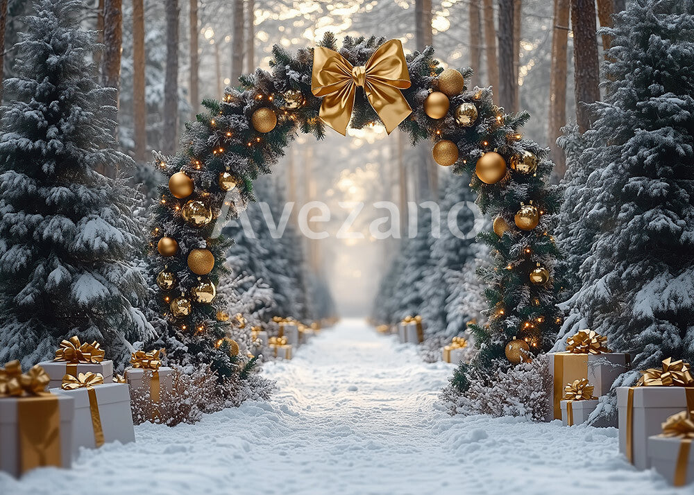 Avezano Snowy Christmas Arch Gift Path Photography Backdrop