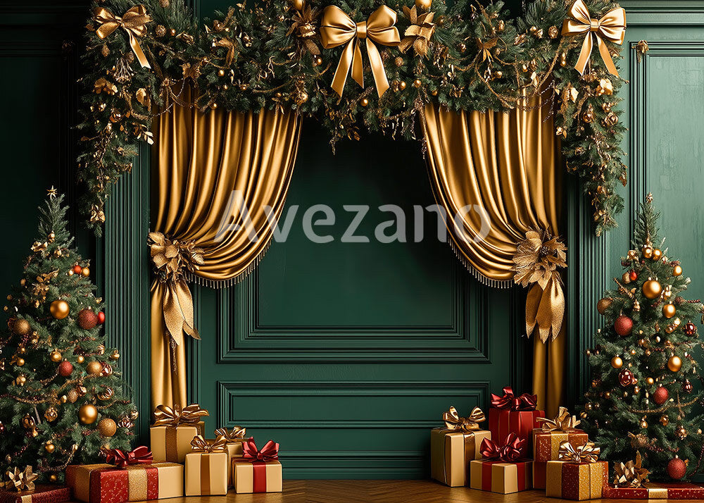 Avezano Emerald Green Gold Christmas Curtain Photography Backdrop
