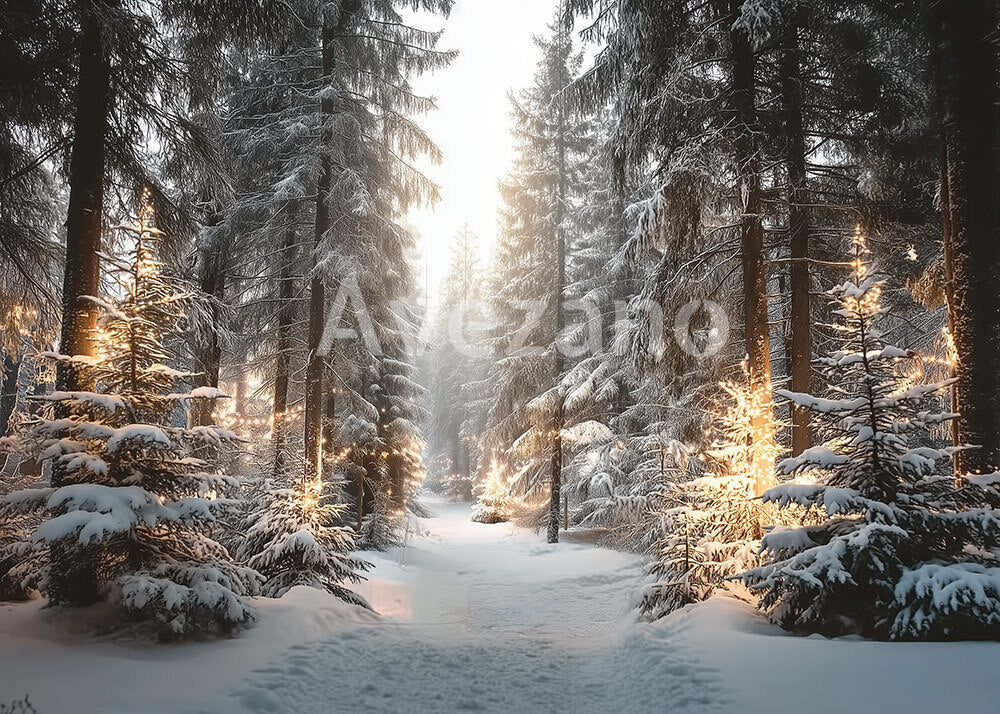 Avezano Misty Snowy Forest Light Trail Photography Backdrop