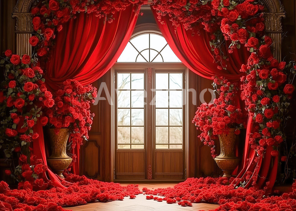 Avezano Red Rose Curtain Door Floral Photography Backdrop