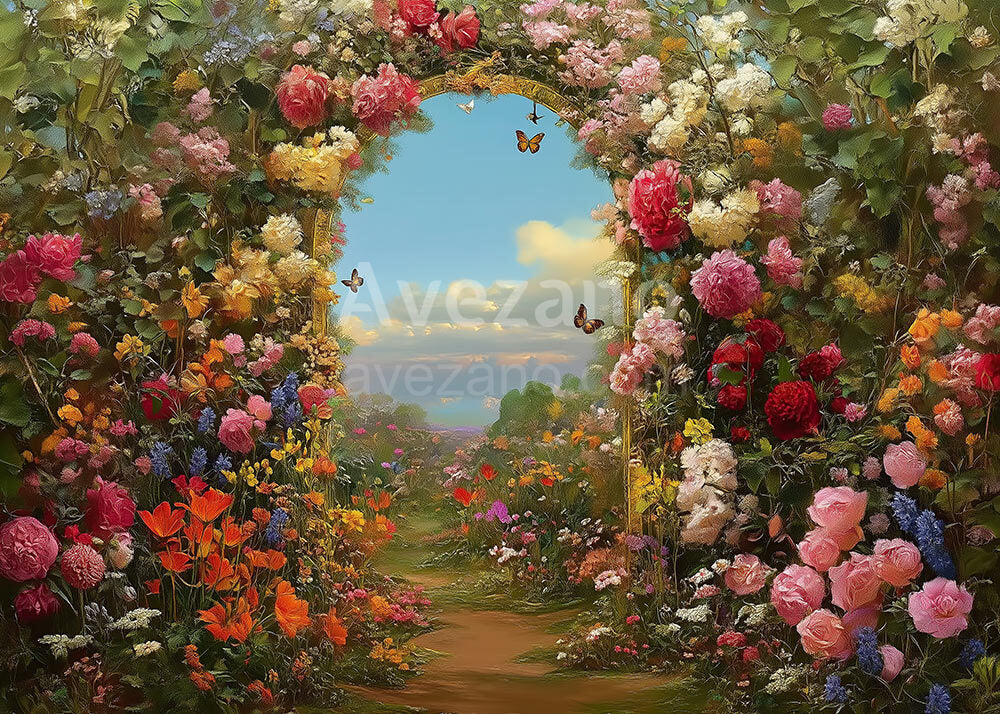 Avezano Spring Colorful Rose Archway Photography Backdrop