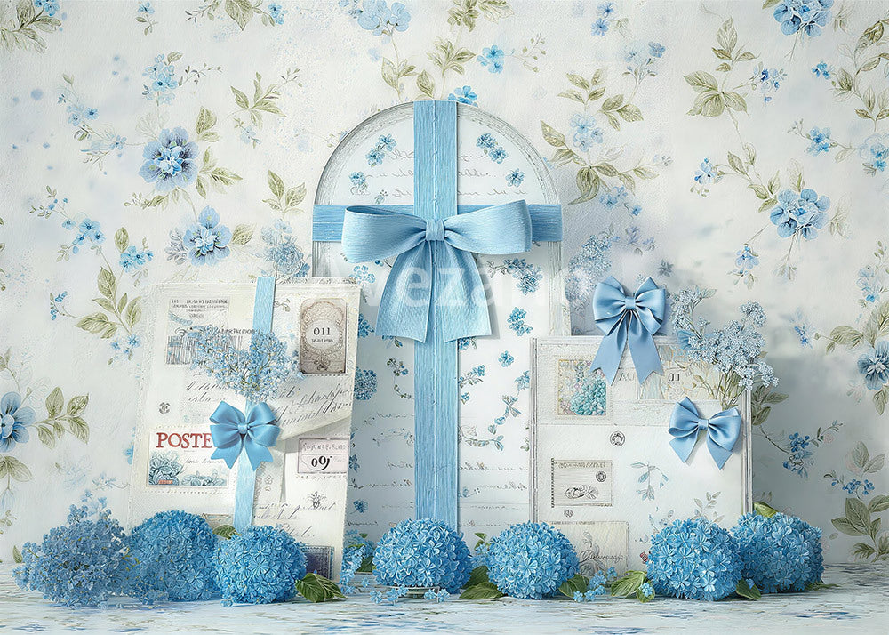 Avezano Delicate Blue Floral Stationery Photography Backdrop