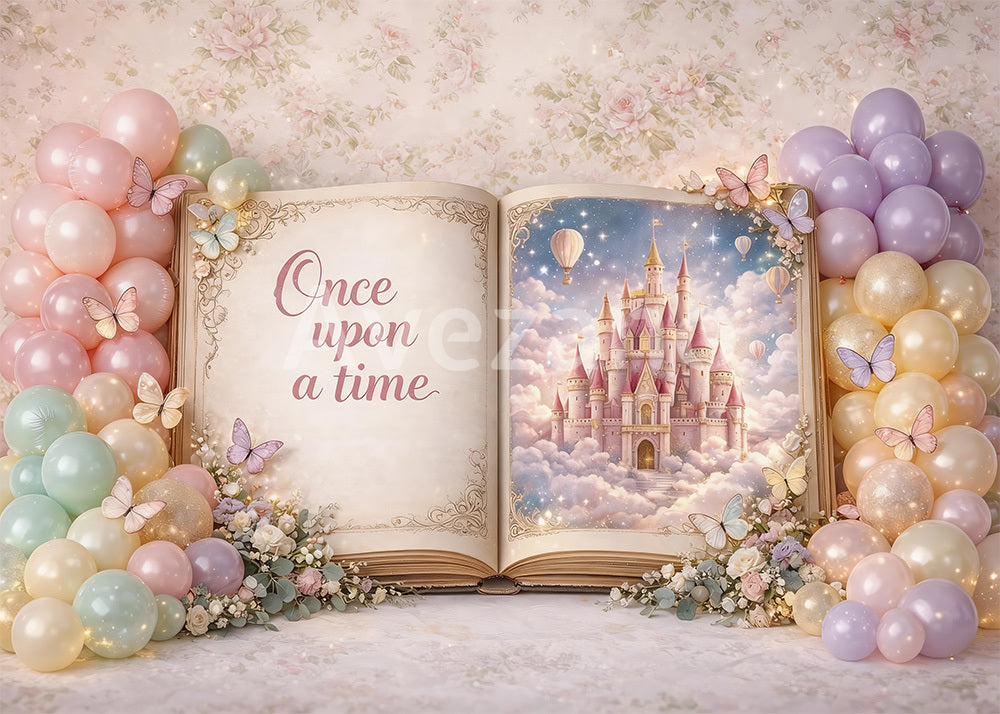 Avezano Pastel Balloon Fairy Tale Book Castle Photography Background