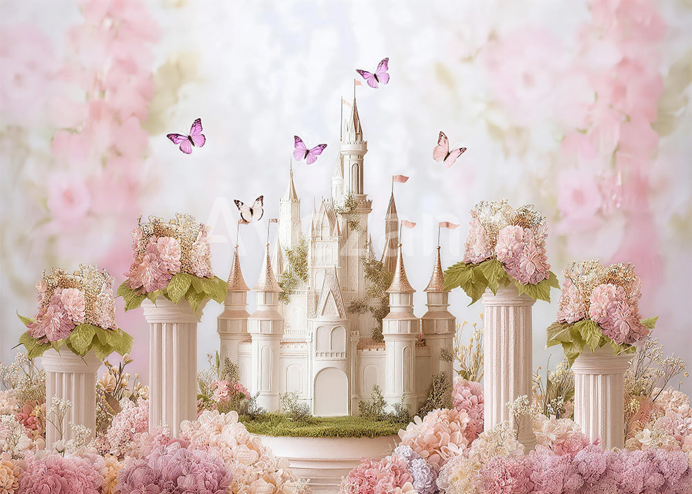 Avezano Pastel Pink Castle Hydrangea Butterfly Photography Background