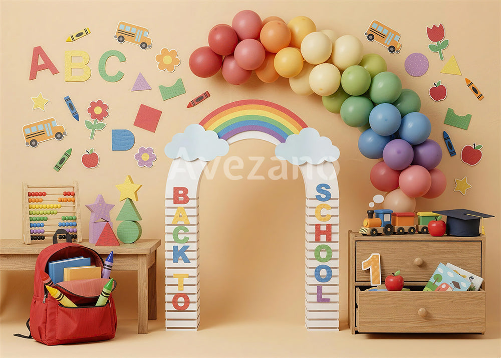 Avezano Pastel Back to School Rainbow Arch Photography Backdrop