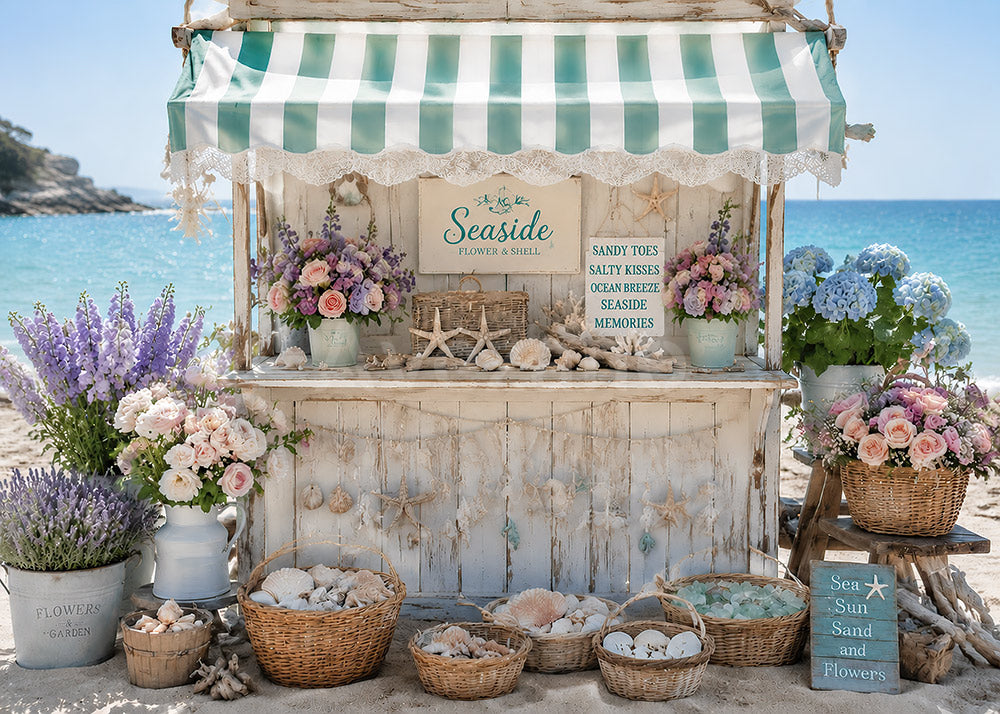 Avezano Beach Seaside Flower Shell Vendor Booth Photography Backdrop