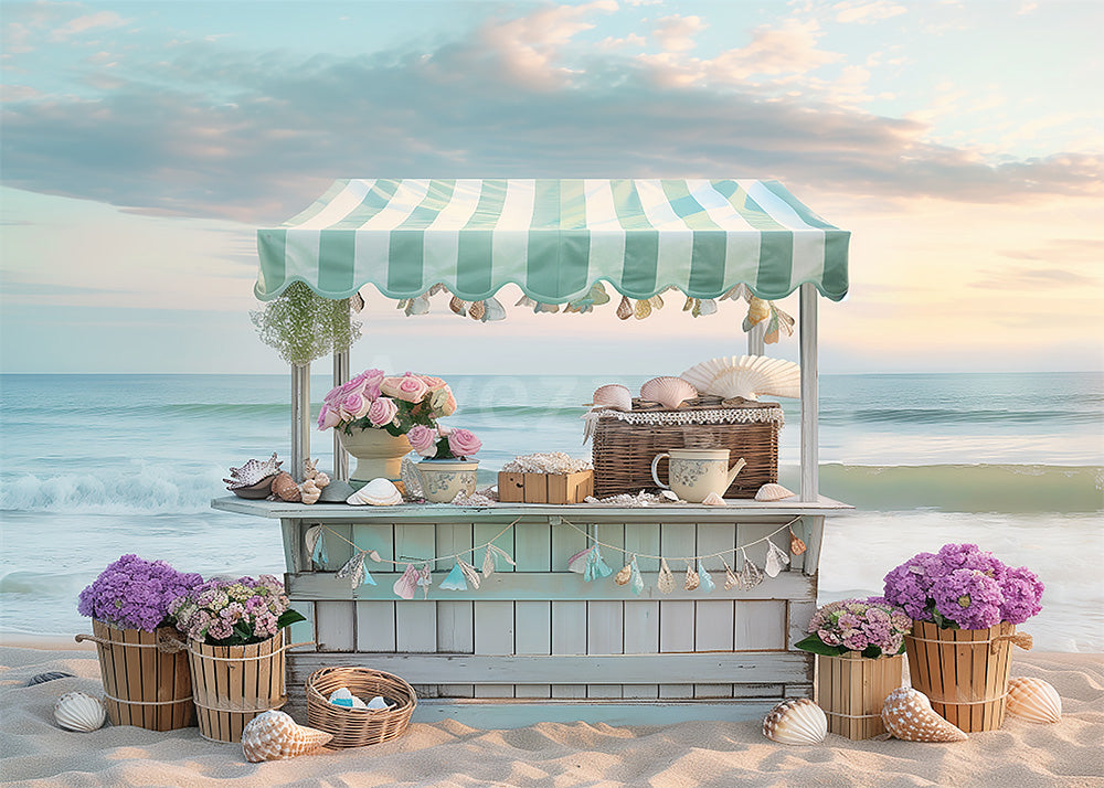 Avezano Soft Pastel Beach Flower Shell Cart Photography Backdrop