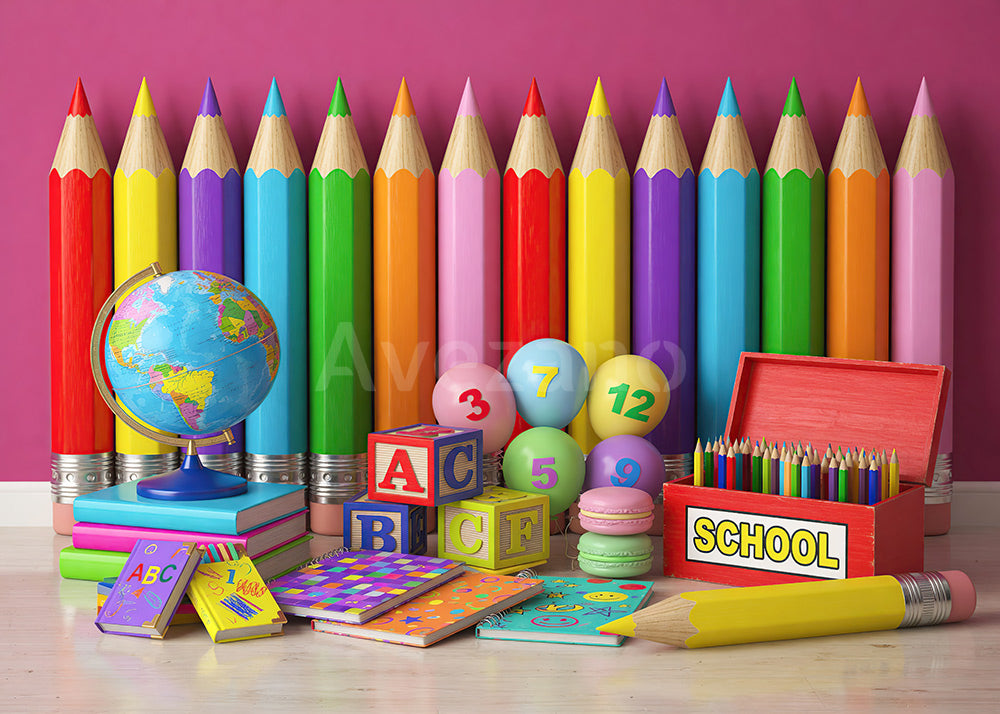 Avezano Alphabet Number Block Giant Pencil Kid Photography Backdrop