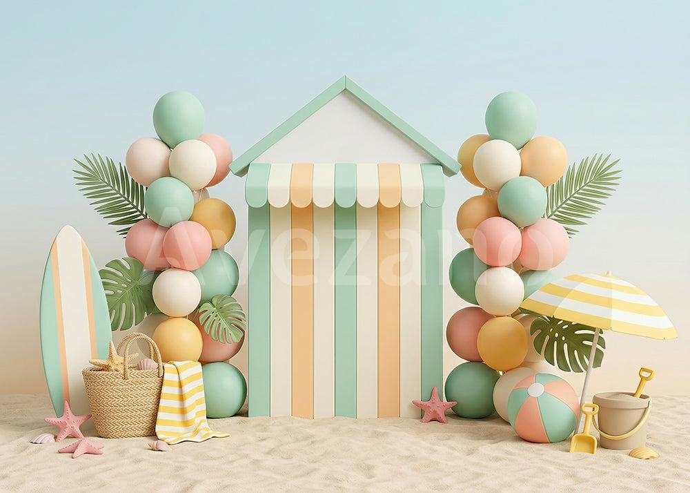 VIP Avezano Beach Hut Balloon Decor Photography Backdrop