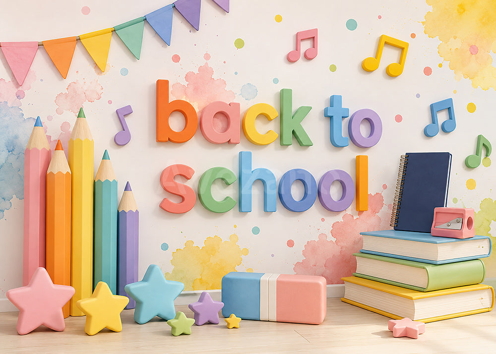 Avezano Colorful Music Note Back To School Crayon Photography Backdrop