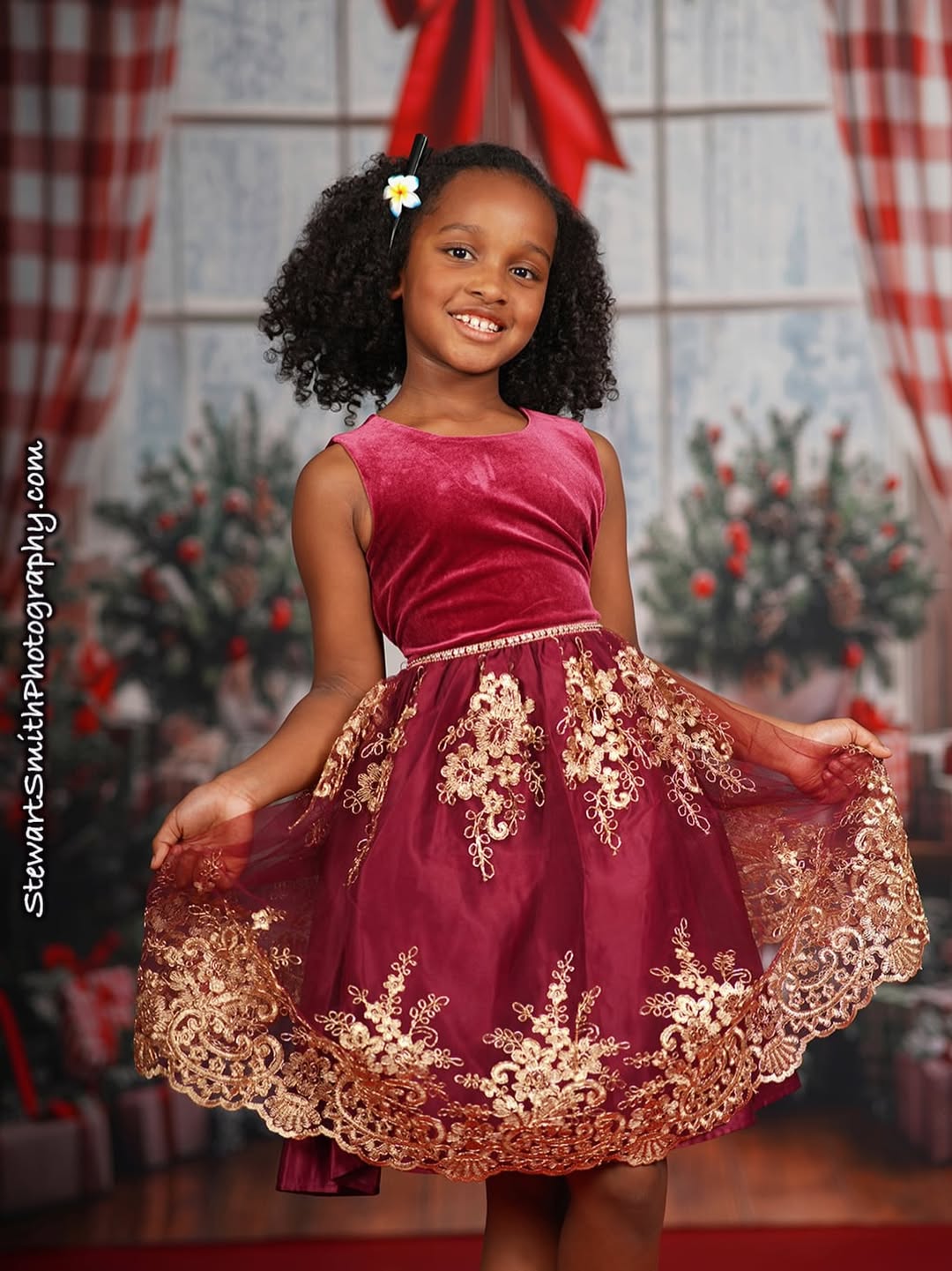 Avezano Red Checked Curtain Christmas Window Photography Backdrop