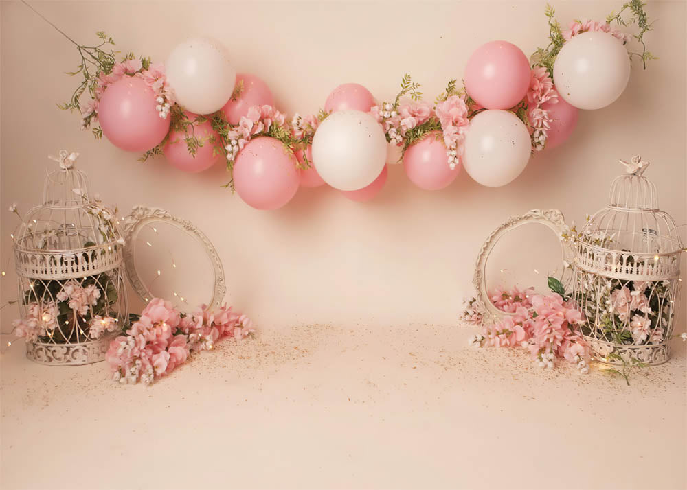 Clearance Sale Avezano Blush Pink Floral Balloon Photography Backdrop