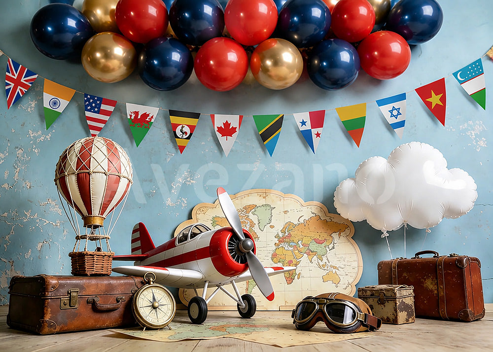 Avezano Vintage Aviation Travel Birthday Cakesmash Photography Backdrop