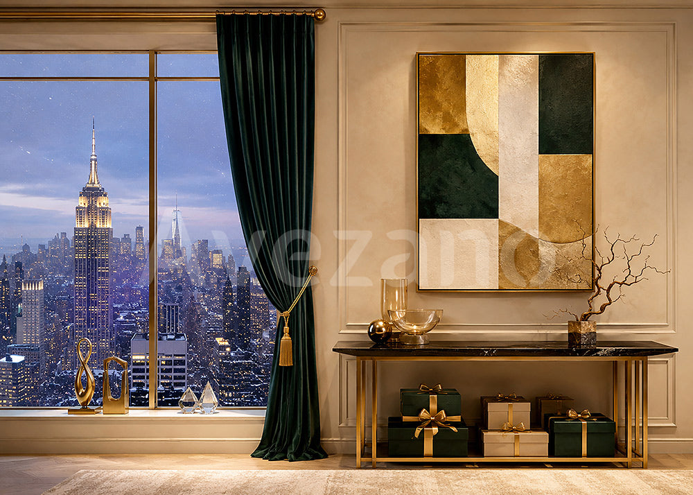 Avezano Christmas City Night View Window Photography Backdrop