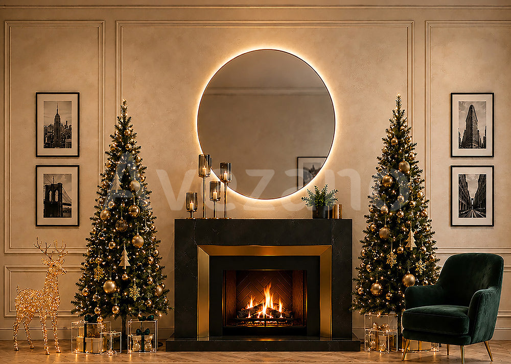 Avezano Luxury Fireplace Christmas Photography Backdrop