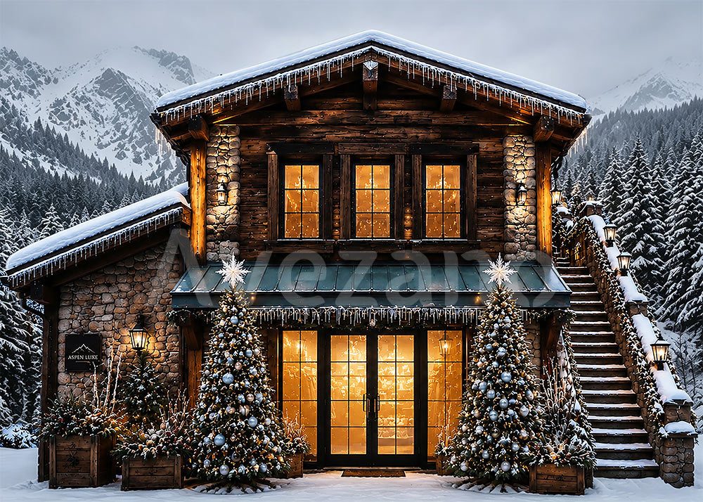 Avezano Christmas Alpine Chalet Winter Scene Photography Backdrop