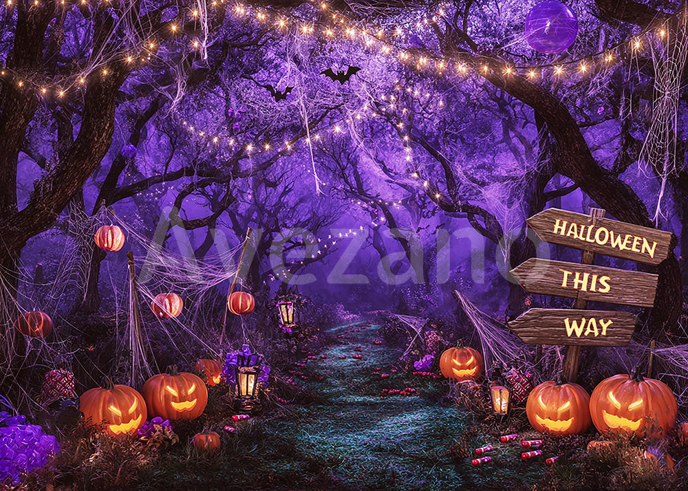 Avezano Spooky Purple Forest Path Halloween Photography Backdrop