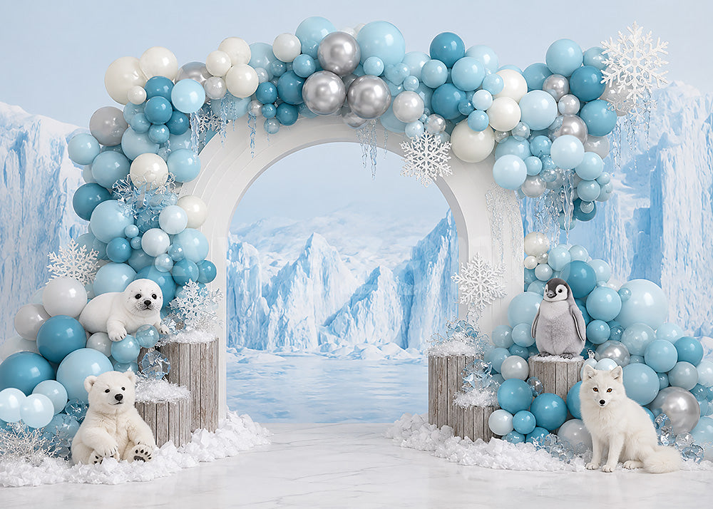Avezano Arctic Animal Ice Cave Balloon Arch Photography Backdrop