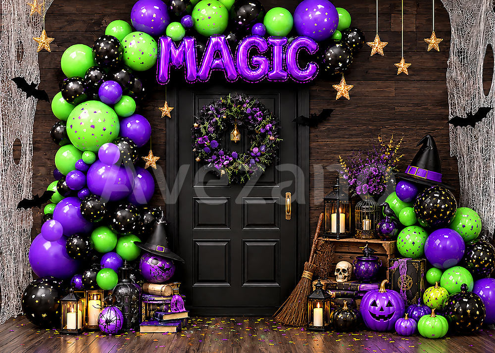 Avezano Green Purple Magic Door Halloween Photography Backdrop