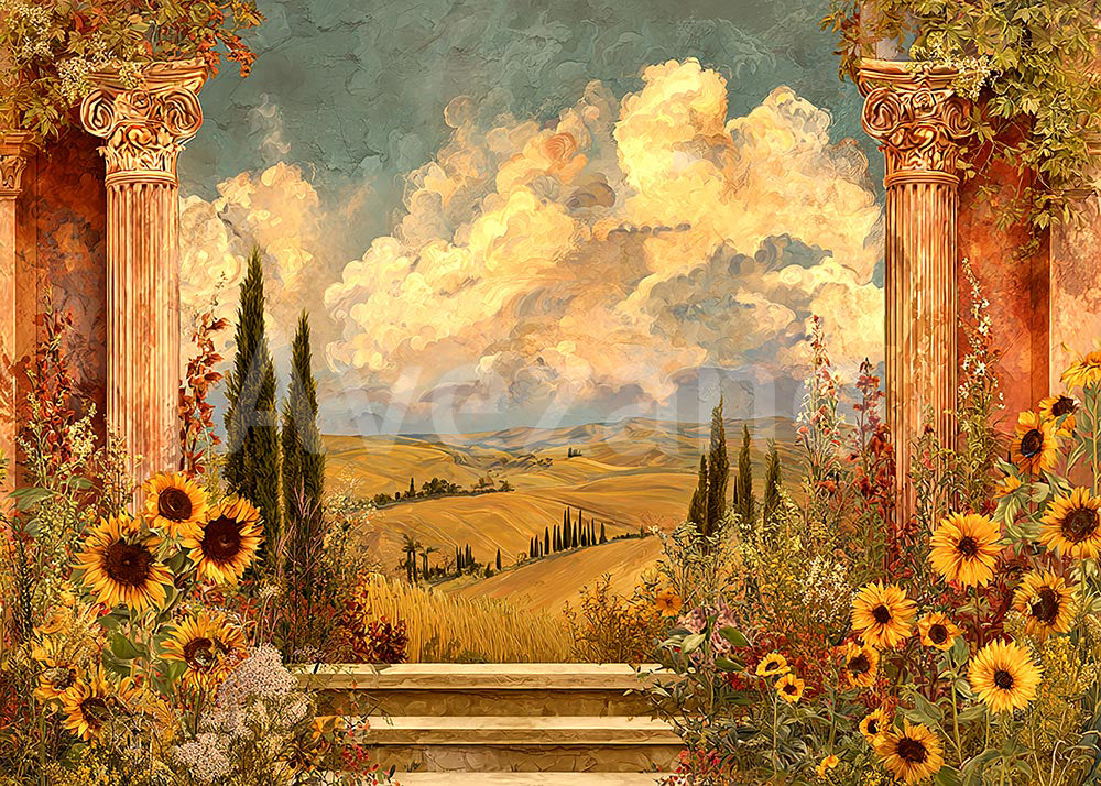 Avezano Tuscan Sunflower Landscape Photography Backdrop