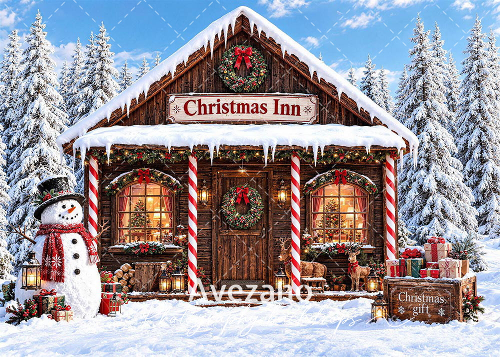Avezano Snowman Christmas Inn Cabin Photography Backdrop