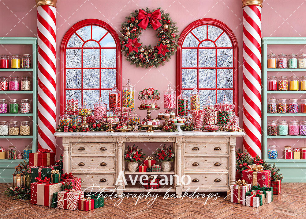 Avezano Christmas Candy Shop Photography Backdrop