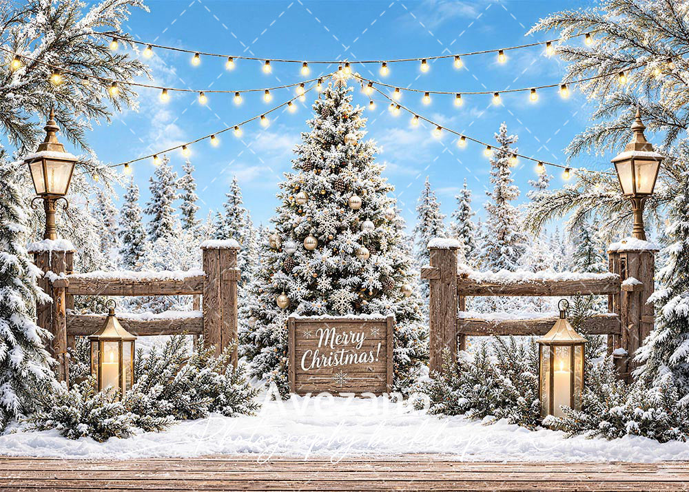 Avezano Snowy Forest Christmas Outdoor Photography Backdrop