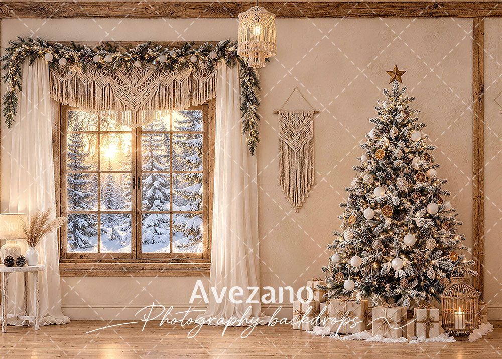 Avezano Boho Christmas Window Room Photography Backdrop