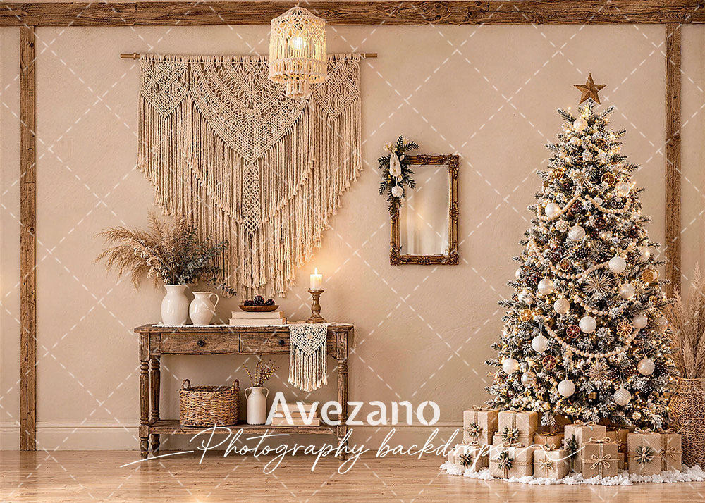 Avezano Boho Christmas Corner Room Photography Backdrop