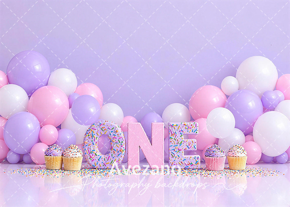 Avezano Purple Pink Donut One Cake Smash Photography Backdrop