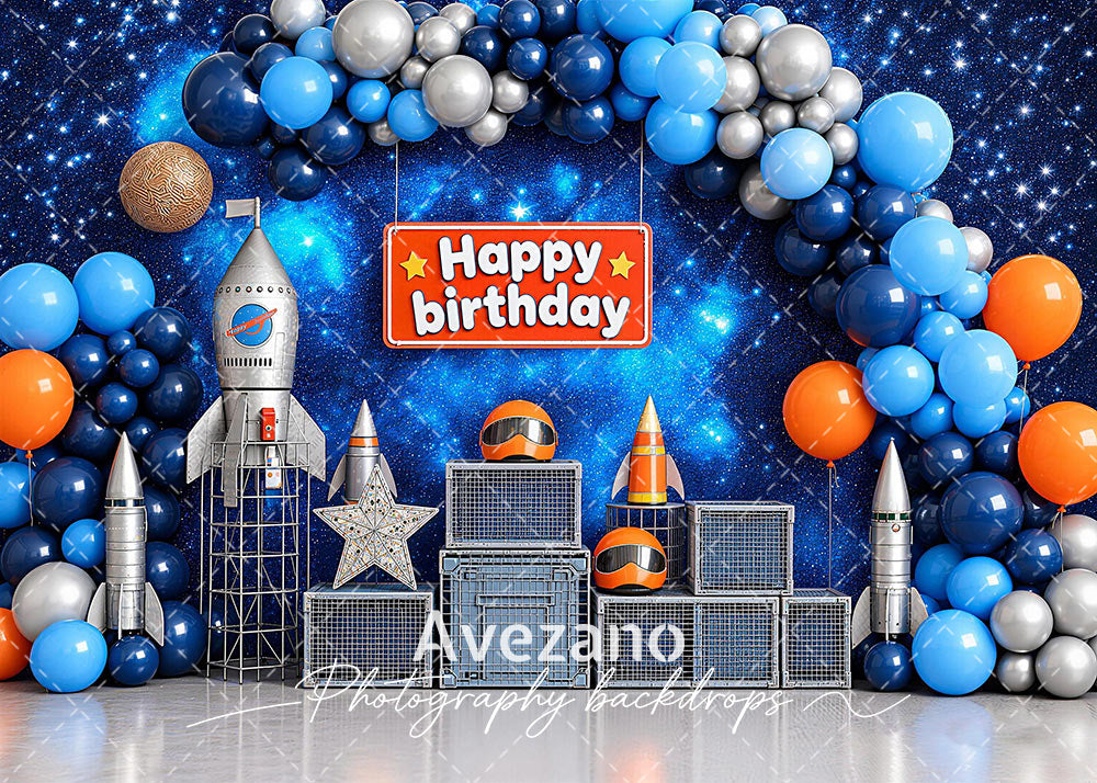 Avezano Space Rocket Galaxy Birthday Photography Backdrop