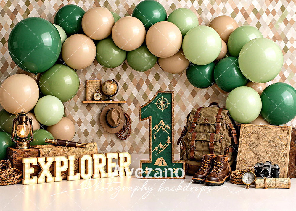 Avezano Explorer Adventure Green 1st Birthday Photography Backdrop