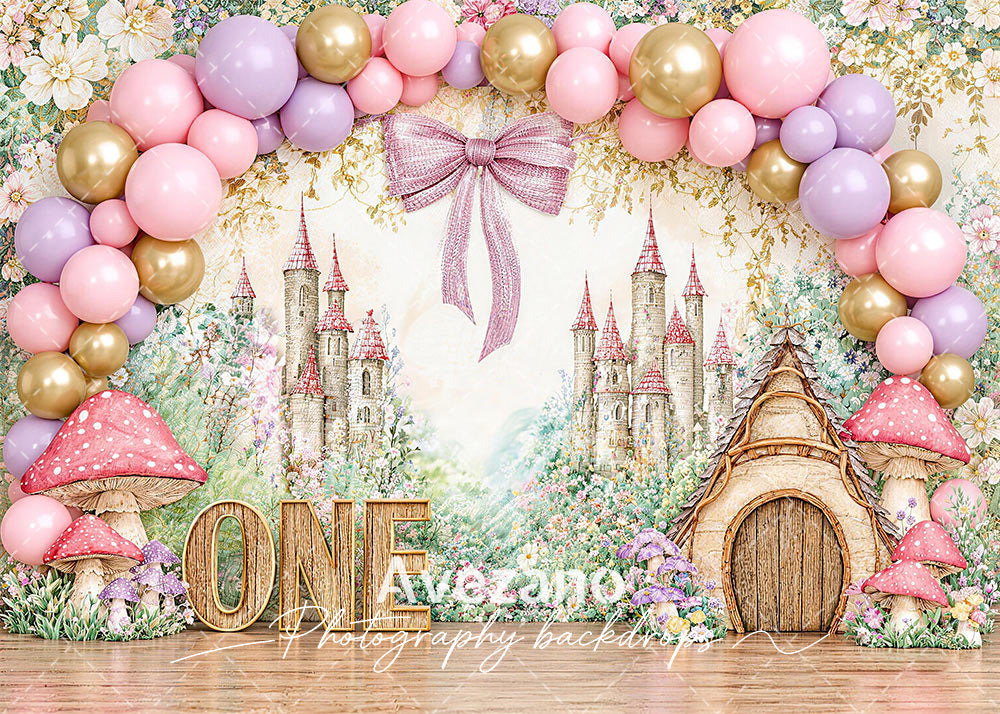 Avezano Fairy Castle Mushroom Floral Balloon Photography Backdrop