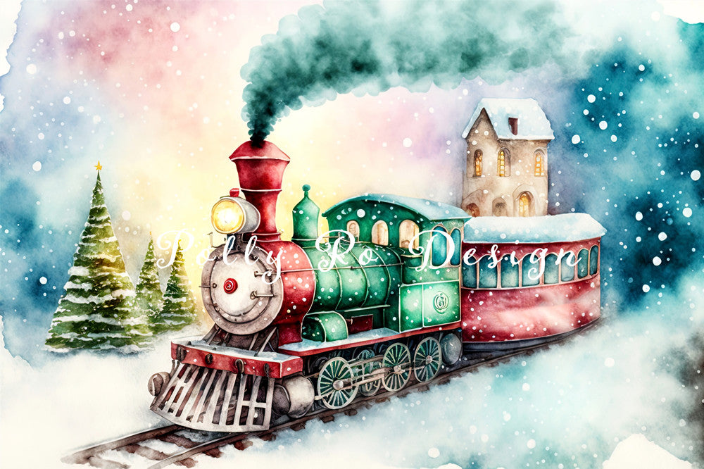 Avezano Winter Christmas Train Photography Backdrop Designed By Polly Ro Design-AVEZANO