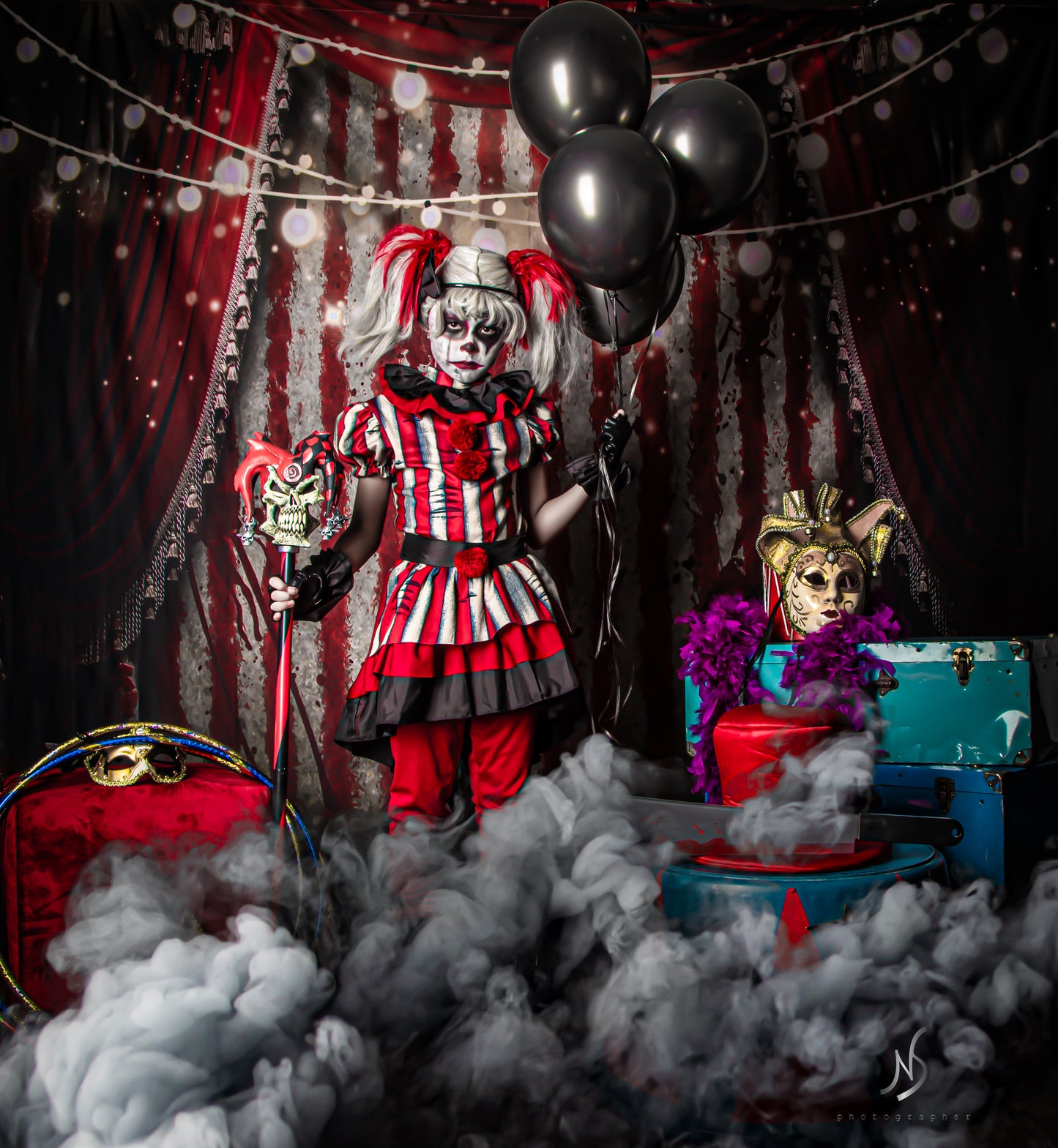 Avezano Circus Red Curtain Halloween Backdrop for Photography