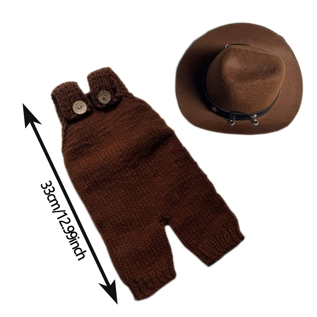 Avezano Western Cowboy Knit Suspender Pants Newborn Photo Outfit