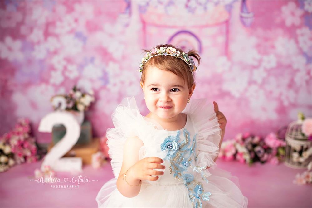 Avezano Pink Background Castle Handpainted Floral Art Backdrop For Photography-AVEZANO