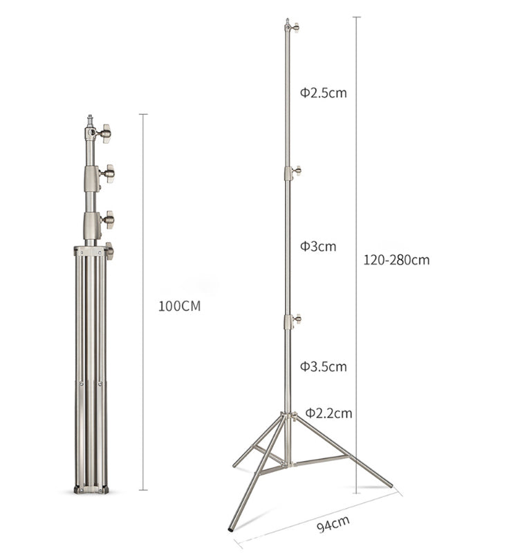 Avezano 2,8 m Support de flash en acier inoxydable Trépied pour prise de vue externe