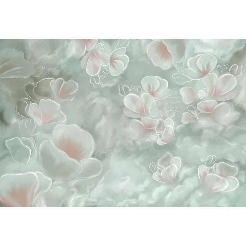 Avezano Light Cyan Hand Painted Flowers Photography Backdrop-AVEZANO