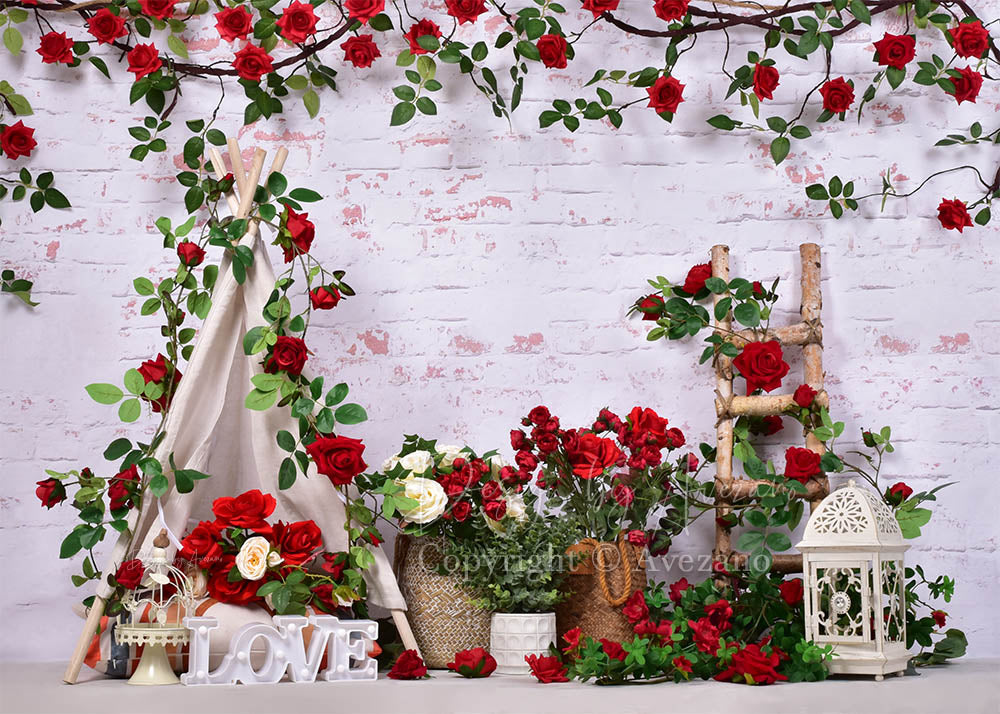 Avezano Valentine's Day Photography Backdrop Red Glitter Balloons Love Sweethearts