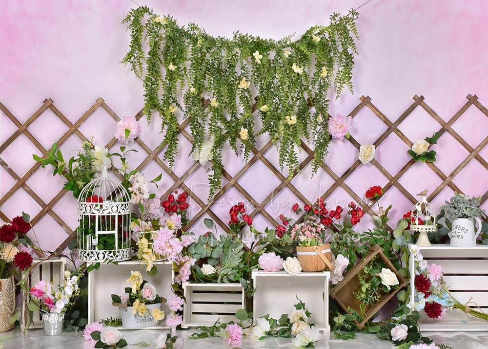 Avezano Spring Flower Fence Valentine'S Day Photography Backdrop-AVEZANO