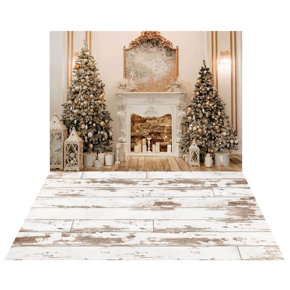 Avezano Christmas Fireplace Interior 2 pcs Set Backdrop holiday gift