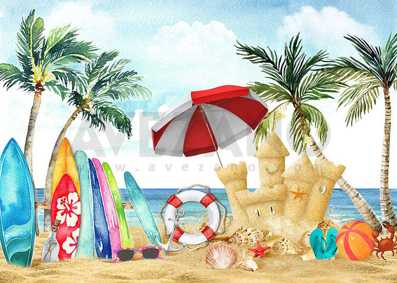 Avezano Summer Sea Beach Surfboard Photography Backdrop-AVEZANO