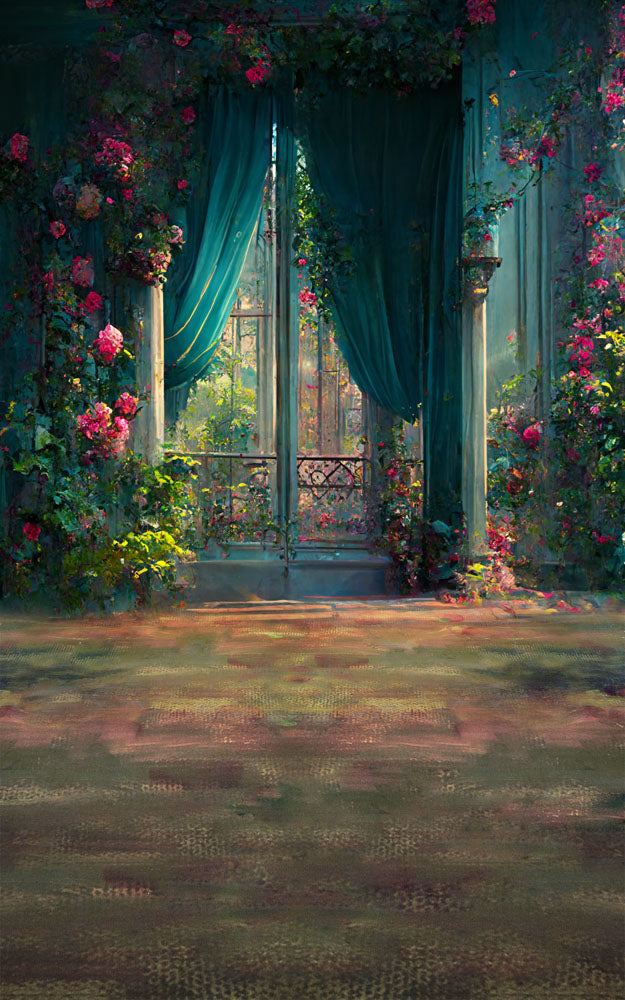 Avezano Flower Curtain Blue Window Backdrops For Photography-AVEZANO