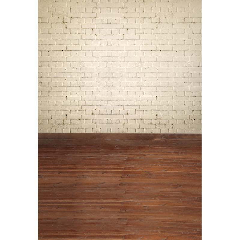 Avezano Pale Yellow Brick Wall With Brown Wood Floor Texture Backdrop For Photography-AVEZANO