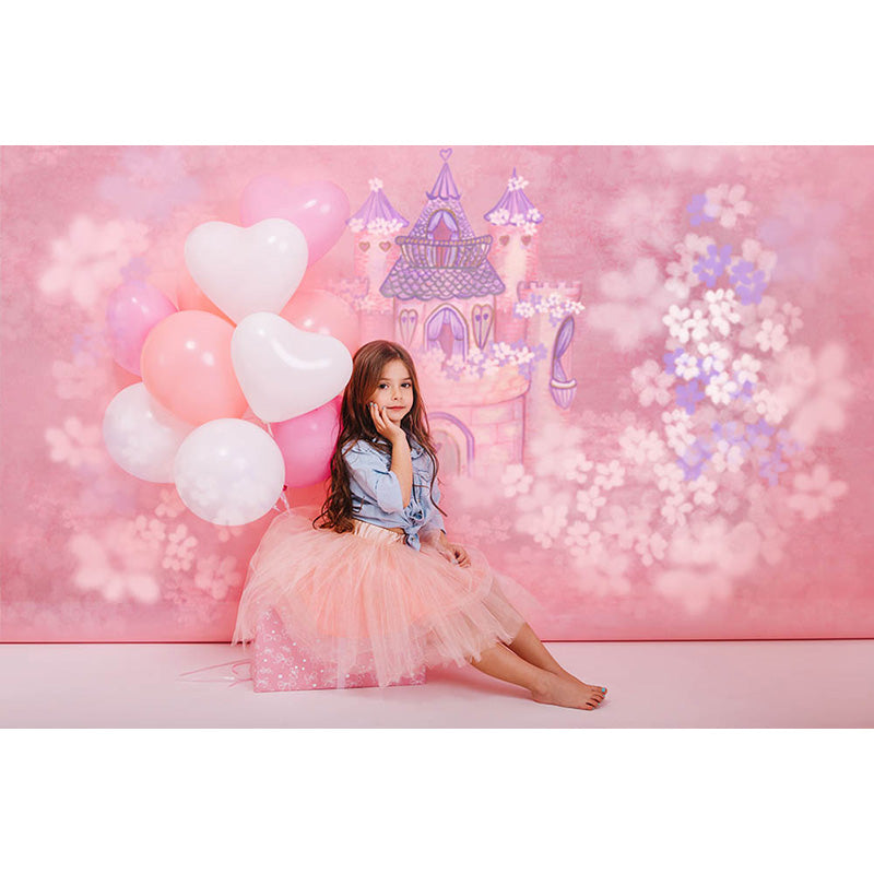 Avezano Pink Background Castle Handpainted Floral Art Backdrop For Photography-AVEZANO