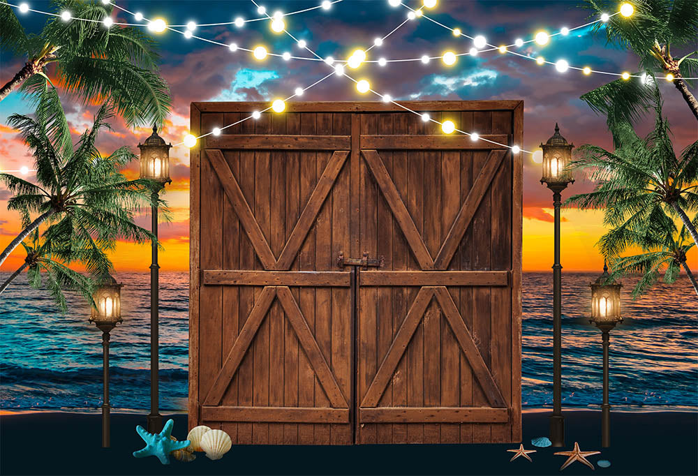 Avezano Wooden Door And The Sea Summer Photography Backdrop-AVEZANO
