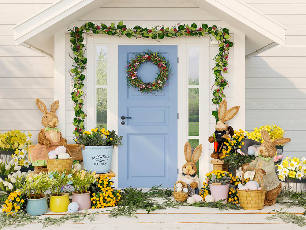 Avezano Easter Bunny Door Spring Flowers Photography Backdrop-AVEZANO