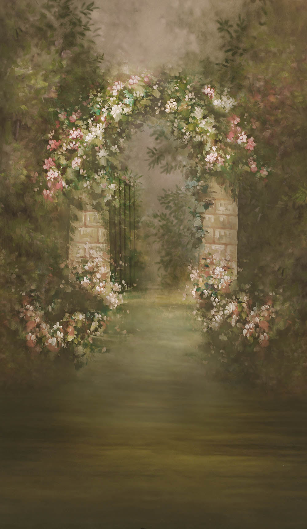 Avezano Oil Painting Style Flower Door Sweep Photography Backdrop-AVEZANO