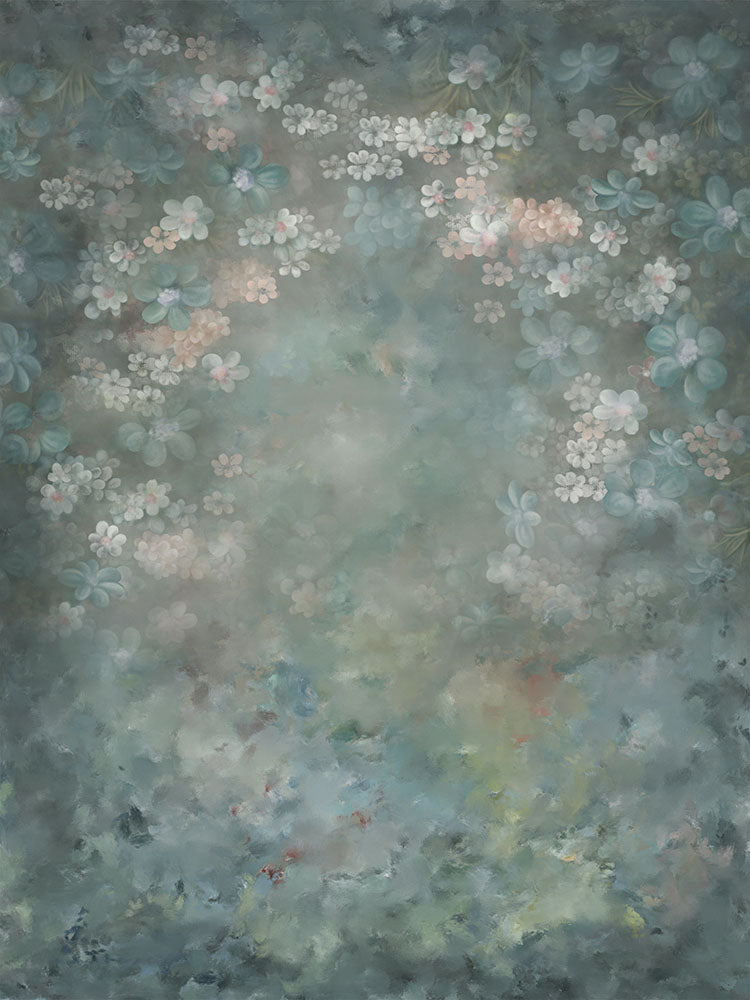 Avezano Green Floral Textured Fine Art Photography Backdrop-AVEZANO